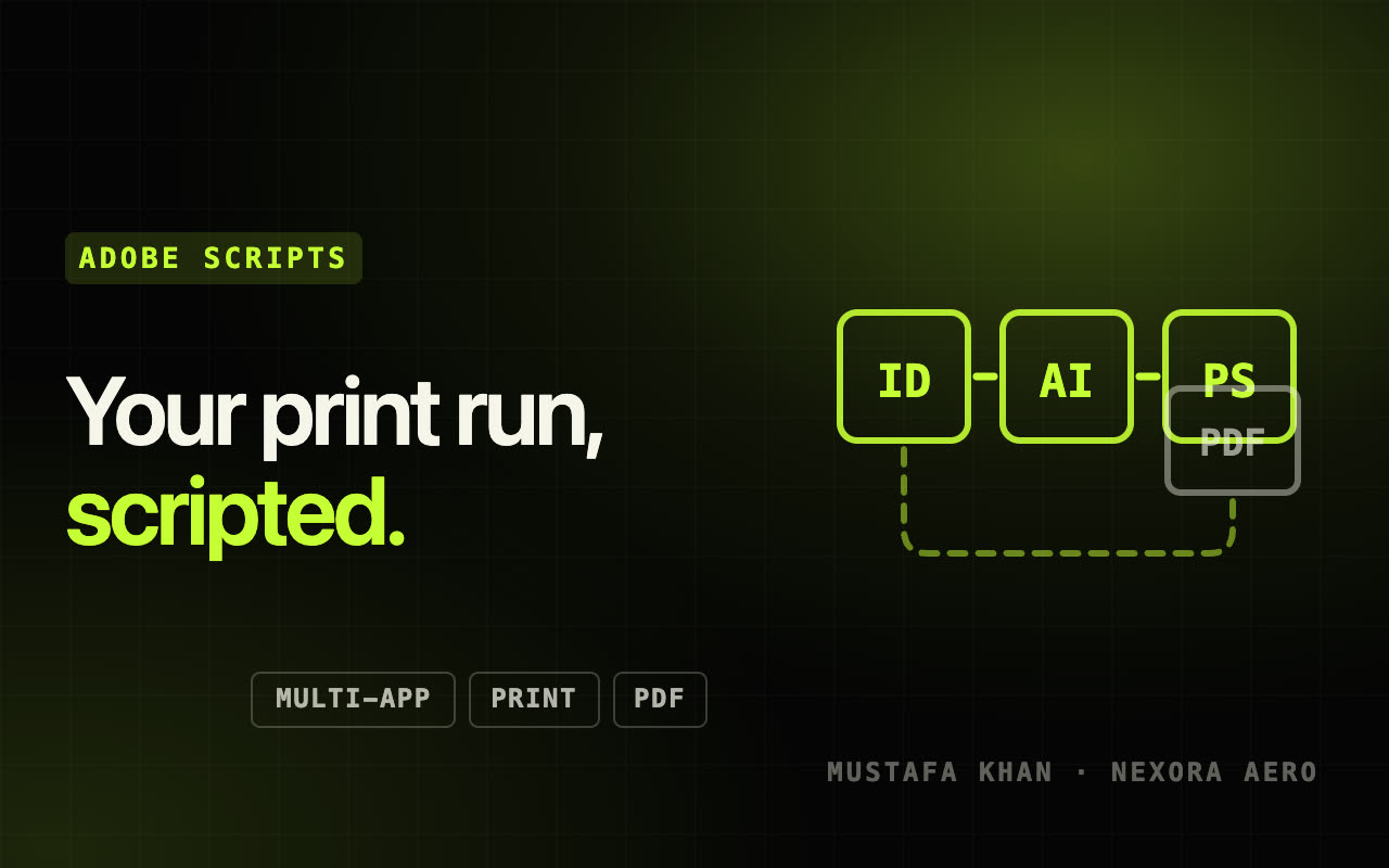 Automate your full Adobe print workflow (InDesign + Illustrator + PS) — Adobe Scripts service by Mustafa Khan on Nexora Aero