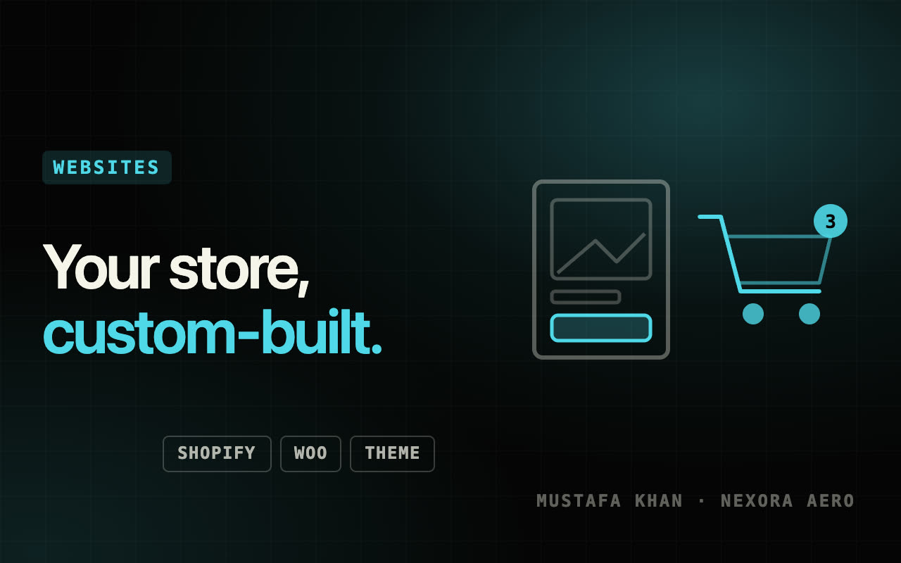 Build a Shopify or WooCommerce store with custom theme — Websites & Web Apps service by Mustafa Khan on Nexora Aero